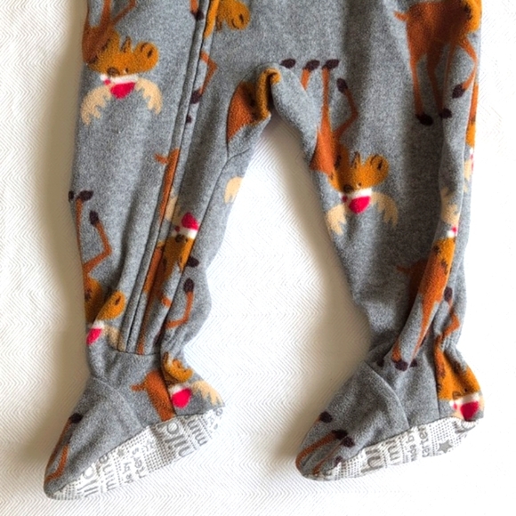 child of mine moose fleece zipper footie sleeper pajamas 6-9 months baby unisex - Picture 3 of 6